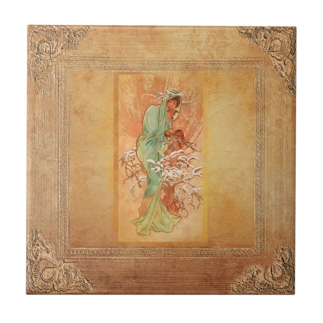 Winter by Alphonse Mucha Ceramic Tile (Front)