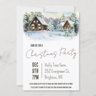 Winter Cabin, Cottage Christmas, Holiday Party Invitation