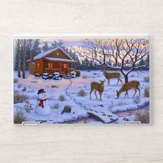 Winter Cabin Deer In Snow Christmas Scene HP Laptop Skin