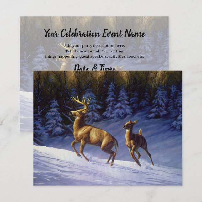 Winter Cabin Deer In Snow Christmas Scene Invitati Invitation (Front/Back)