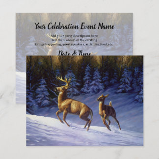 Winter Cabin Deer In Snow Christmas Scene Invitati Invitation