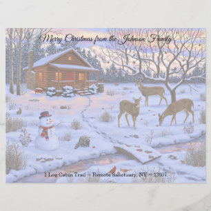 Winter Cabin Deer In Snow Christmas Scene Letterhead