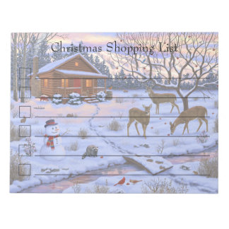 Winter Cabin Deer In Snow Christmas Scene Notepad