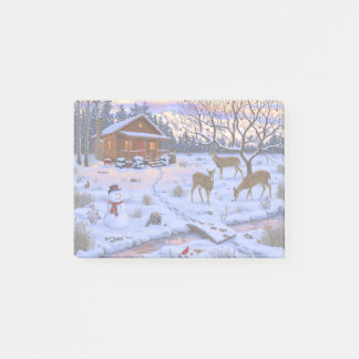 Winter Cabin Deer In Snow Christmas Scene Post-it Notes