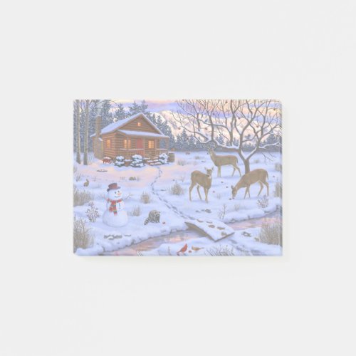 Winter Cabin Deer In Snow Christmas Scene Post_it Notes
