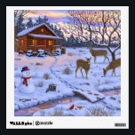 Winter Cabin Deer In Snow Christmas Scene Wall Decal<br><div class="desc">Lovely Christmas winter cabin scene</div>