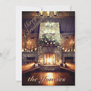 Winter Cabin Fireplace Holiday Invitation
