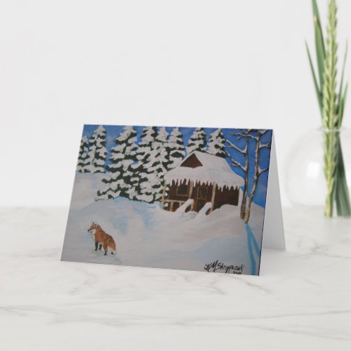 Winter Cabin Fox Christmas Card