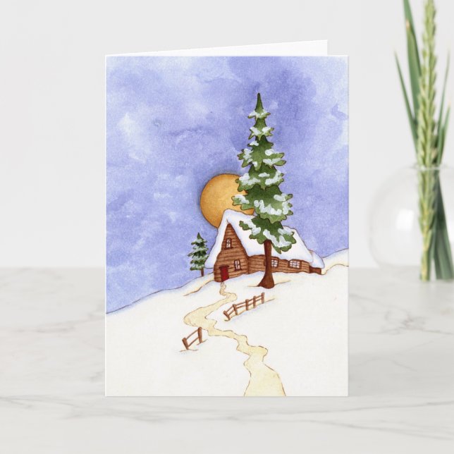 Winter Cabin Holiday Card (Front)