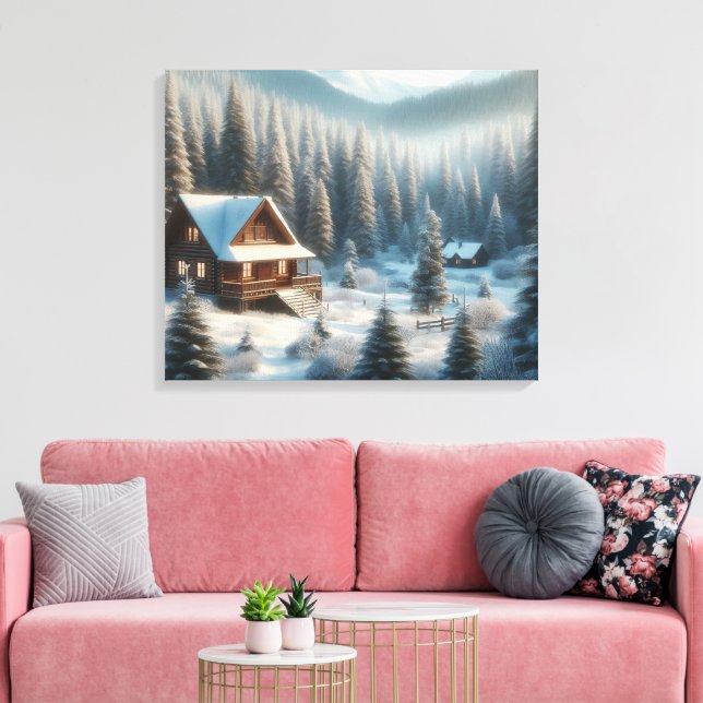Winter Cabin in the Forest Canvas Print (Insitu(LivingRoom))