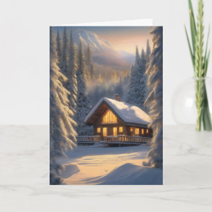 Winter Cabin in the Mountains Christmas Card