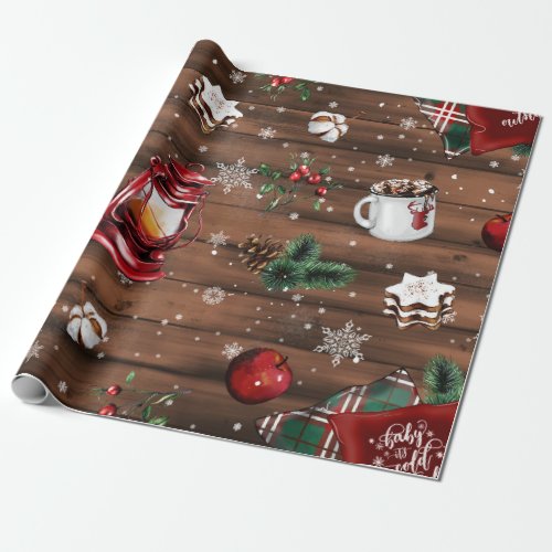 Winter Cabin Lantern Hot Chocolate Cookies Wrapping Paper