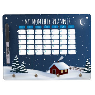 Winter Cabin Monthly Planner   Dry Erase Board
