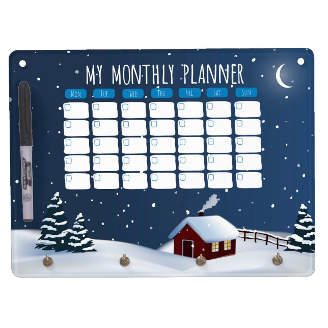 Winter Cabin Monthly Planner | Dry Erase Board (Front)