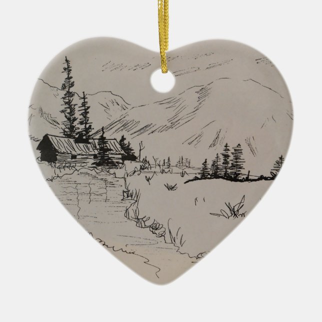Winter Cabin of the North Woods Ceramic Ornament (Front)