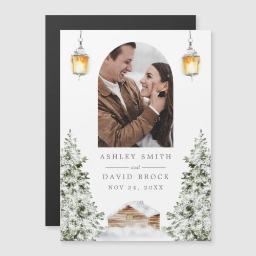 Winter Cabin Photo Save The Date Magnet