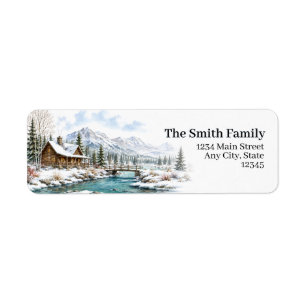 Winter Cabin Return Address Labels Mountain Lake
