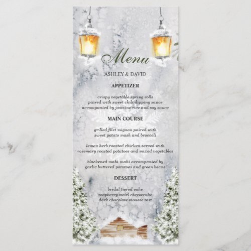 Wedding Menus 4 Winter Cabin Rustic Snow Scene Wedding Menu