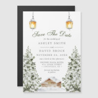 Winter Cabin Save The Date Magnet | Rustic Snow