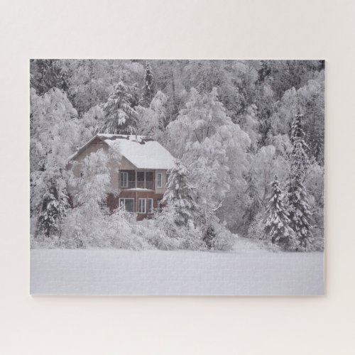 Winter Cabin Snow Covered Trees Photo Puzzle