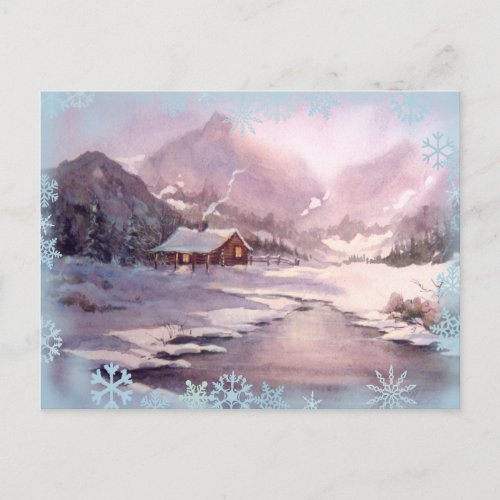 WINTER CABIN  SNOWFLAKES by SHARON SHARPE Postcard