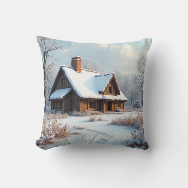 winter cabin throw pillow (Front)