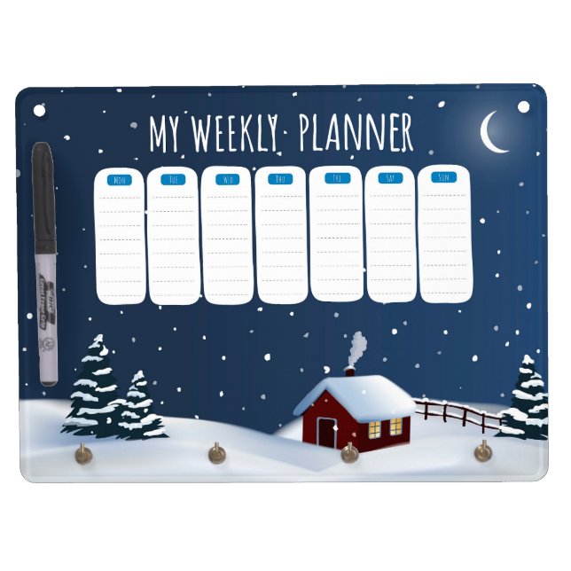 Winter Cabin Weekly Planner | Dry Erase Board (Front)