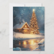 Winter Cabin with Christmas Tree | Holiday Scene