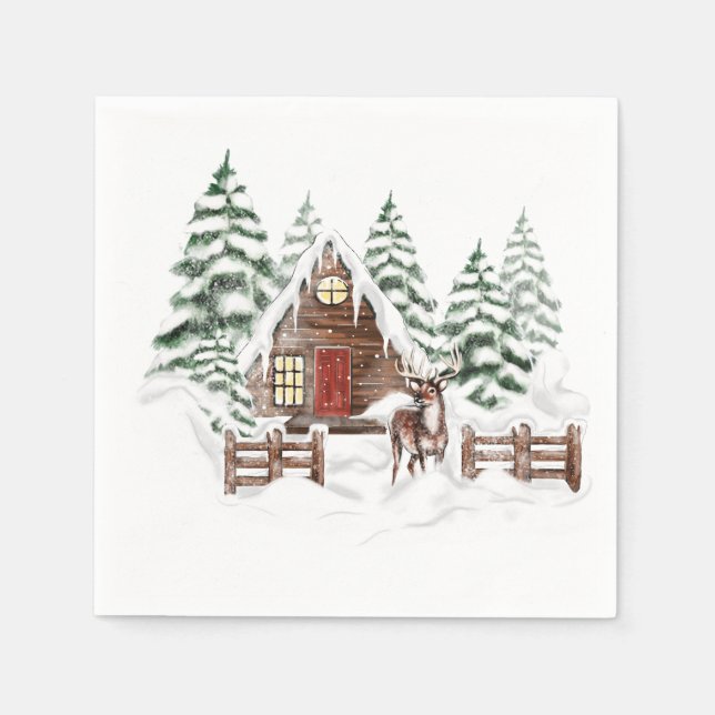 Winter Cabin Woodland Forest Napkins 2 (Front)