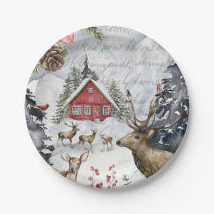 Winter Cabin Woodland Forest  Paper Plates