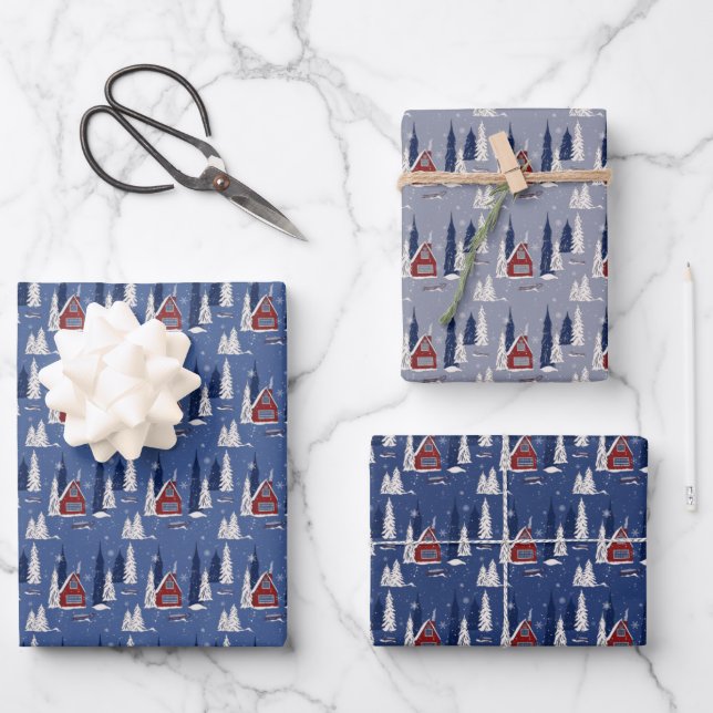 Winter Cabin Wrapping Paper Set of 3 Sheets (Front)