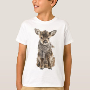 Winter Calf in Cozy Scarf Kids T-Shirt