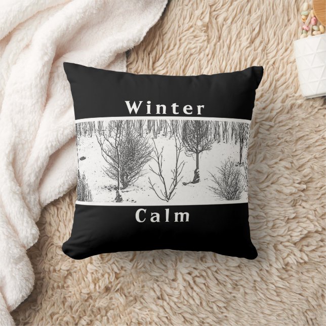 WINTER CALM/WINTER'S STARK BEAUTY/TREES/B & W. THROW PILLOW (Blanket)