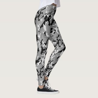 Winter camo, grey black white camouflage pattern leggings