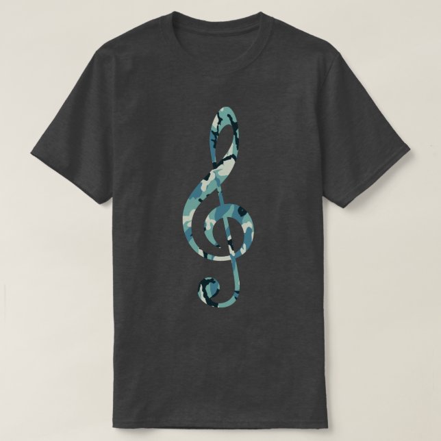 Winter Camo Pattern Treble Clef T-Shirt (Design Front)
