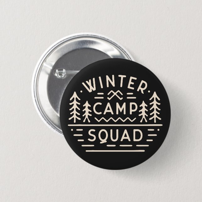 Winter camp camping trip squad mountains retro button (Front & Back)