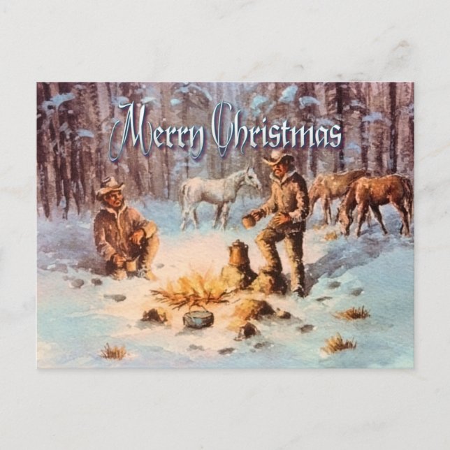WINTER CAMPFIRE  by SHARON SHARPE Holiday Postcard (Front)