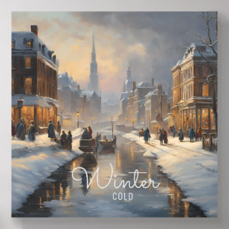 Winter Canal Scene in Historic City Acrylic Photo Tile
