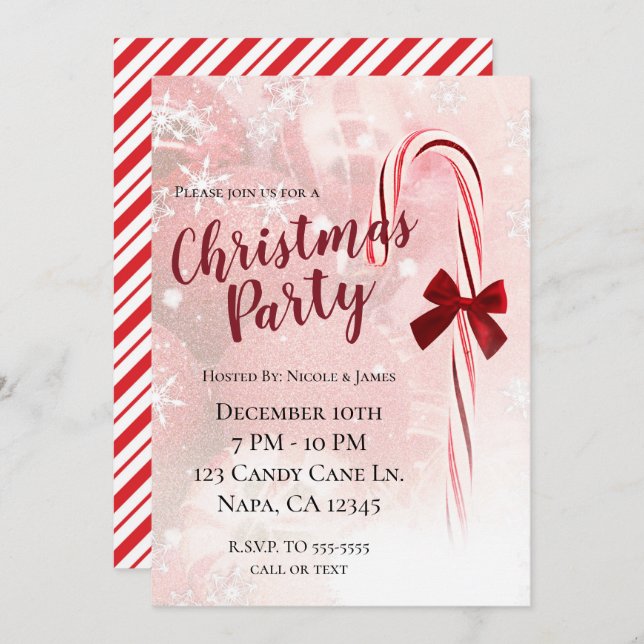 Winter Candy Cane Christmas Holiday Party Invitation (Front/Back)