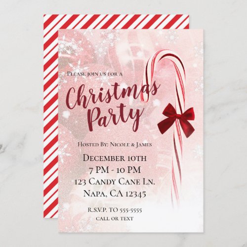 Winter Candy Cane Christmas Holiday Party Invitation