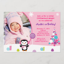 Winter Candy Penguin Birthday Invitations