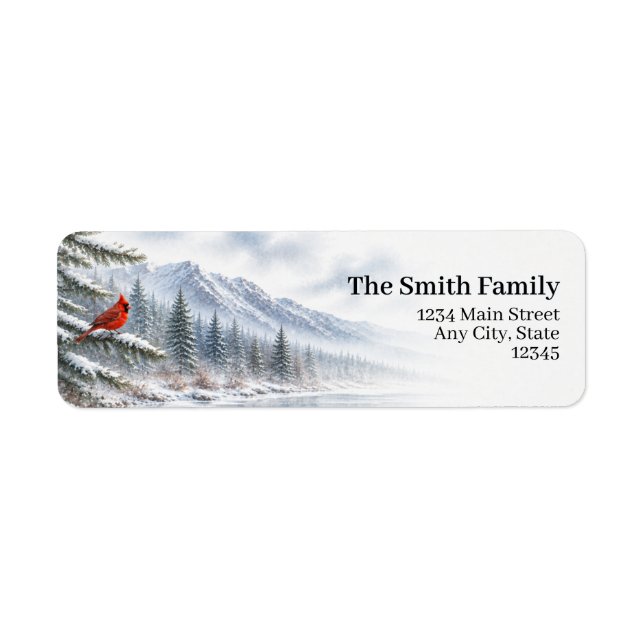 Winter Cardinal Address Labels Mountain Forest (Front)