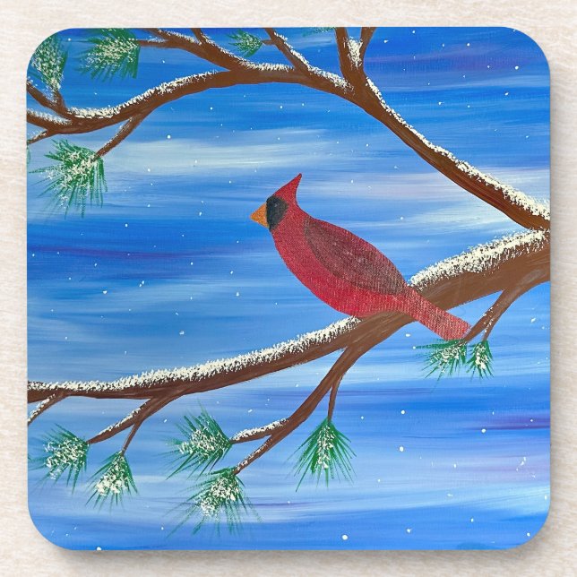 Winter Cardinal Beverage Coaster (Front)