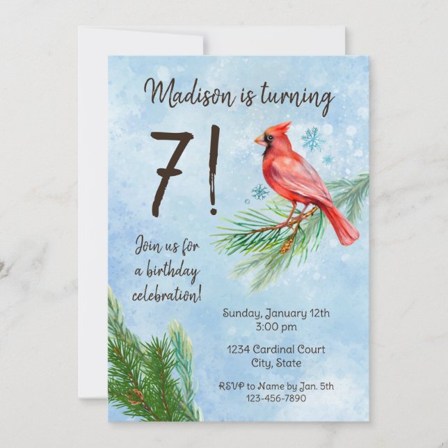 Winter Cardinal Birthday Invitation (Front)