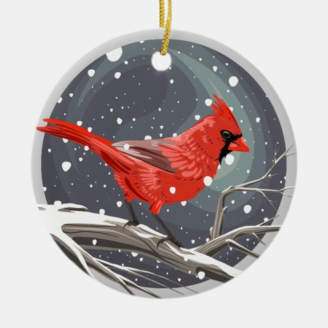 Winter Cardinal Ceramic Ornament (Front)