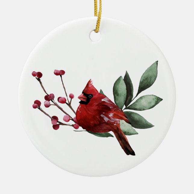 Winter Cardinal Christmas | Custom 4 Collage Photo Ceramic Ornament (Front)
