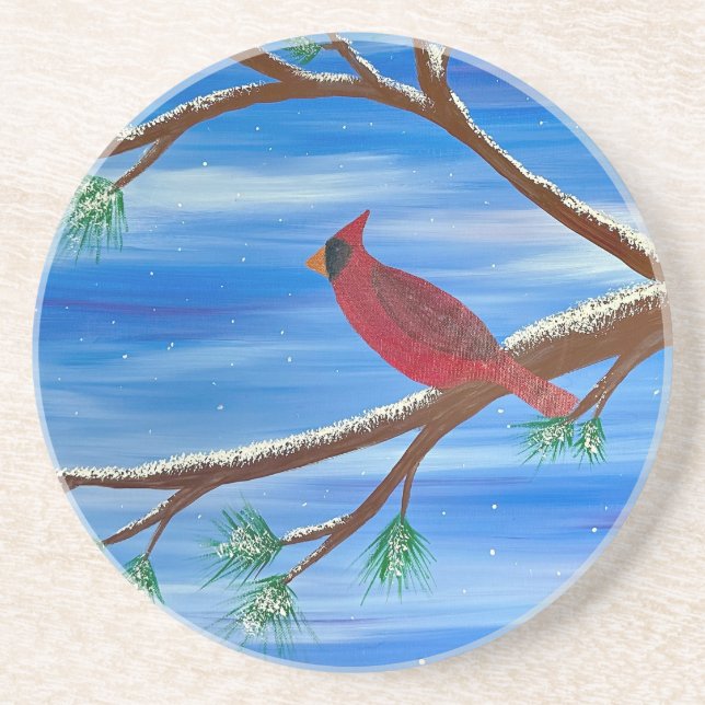 Winter Cardinal Coaster (Front)