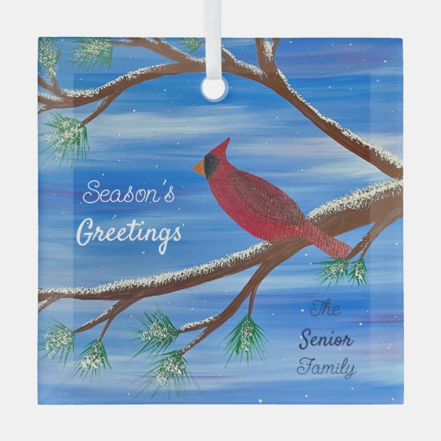 Winter Cardinal Glass Ornament (Front)