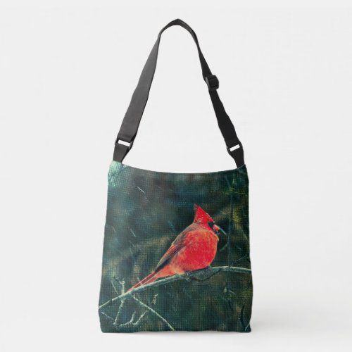 Winter Cardinal in Snowstorm _ Enhanced Crossbody Bag