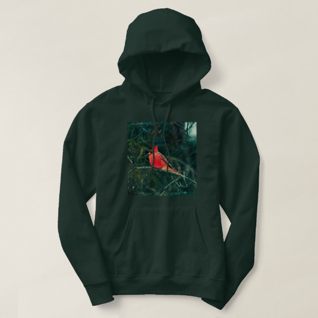 Winter Cardinal in Snowstorm - Enhanced Hoodie (Design Front)